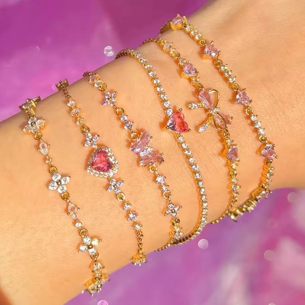 Adorable Pink Zirconia Bowknot Bow Bracelet For Women